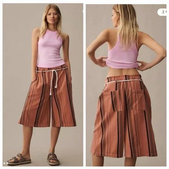 Anthropologie Pilcro Cropped PJ Wide Leg Jeans Purple Motif Size S NWT - Picture 1 of 6